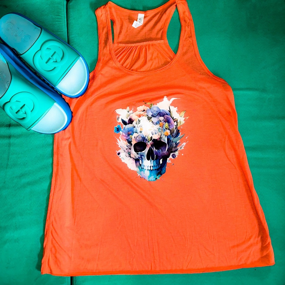 Floral Skull Flowy Tank